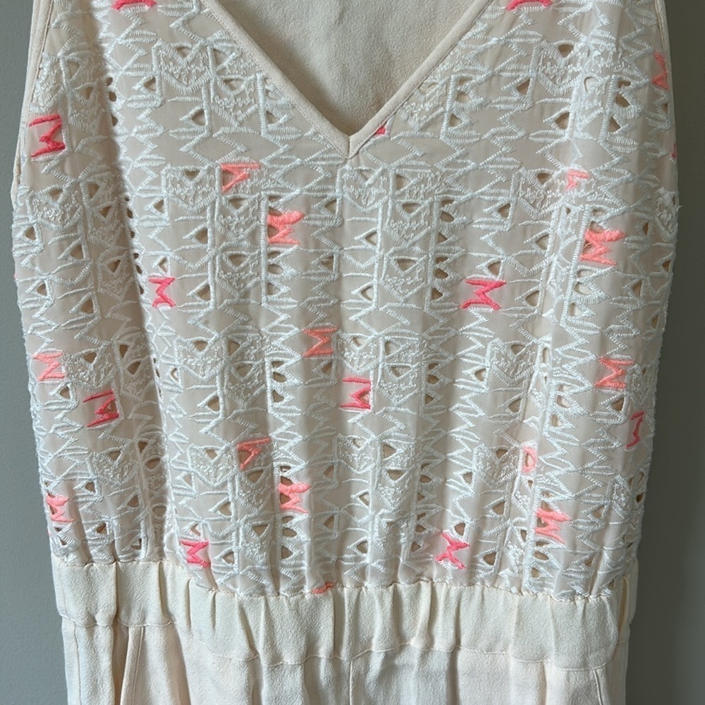 MAJE Lola Embroidered Playsuit Romper Pull On Vneck Ivory Pink Lace Sz 1 Small - Picture 5 of 14